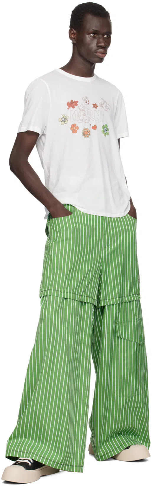 MARNI Logo Cotton Graphic T-shirt In Fcw01 Lily White