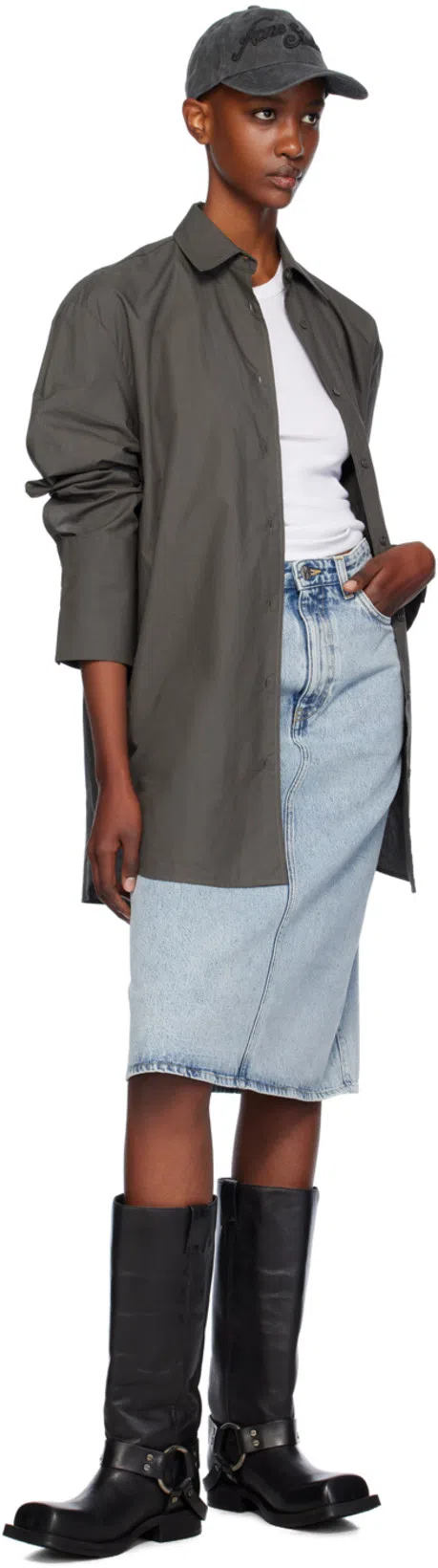 THE FRANKIE SHOP Khaki Helen Organic Cotton Long Shirt In Light Khaki