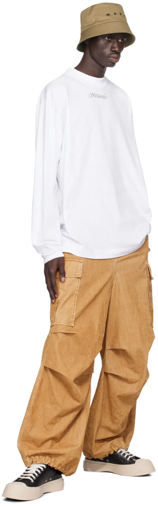 MARNI Logo-print Cotton T-shirt In Lily White