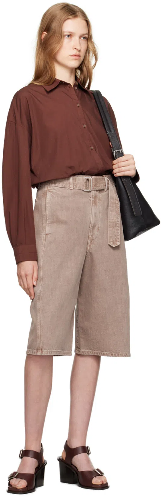 LEMAIRE Straight Collar Twisted Cotton Shirt In Brown