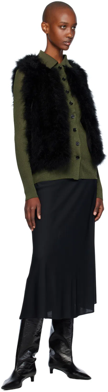 RECTO Green Both Sides Opening Cardigan In Khaki