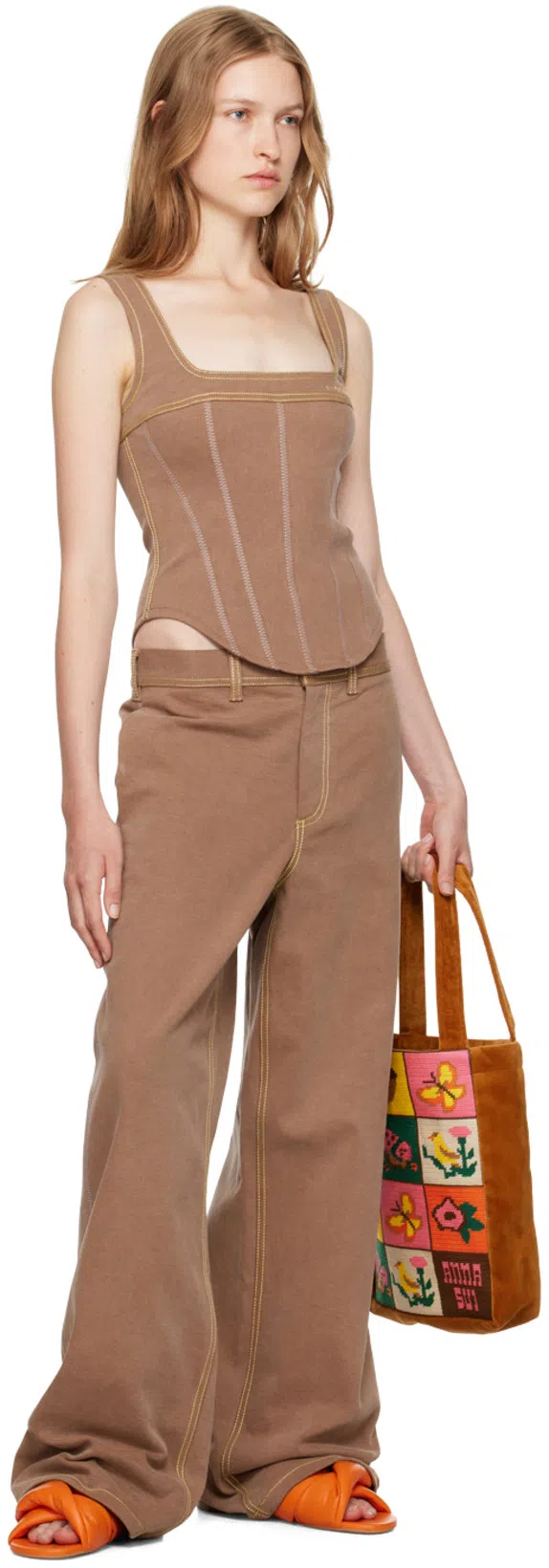 MARNI Brown Contrast Stitching Jeans In 00m40 Raisin