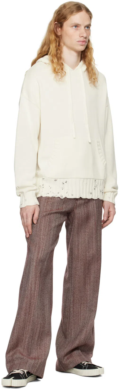 MARNI Distressed Cotton Confetti Jacquard Crewneck Sweater In 00w01 Lily White