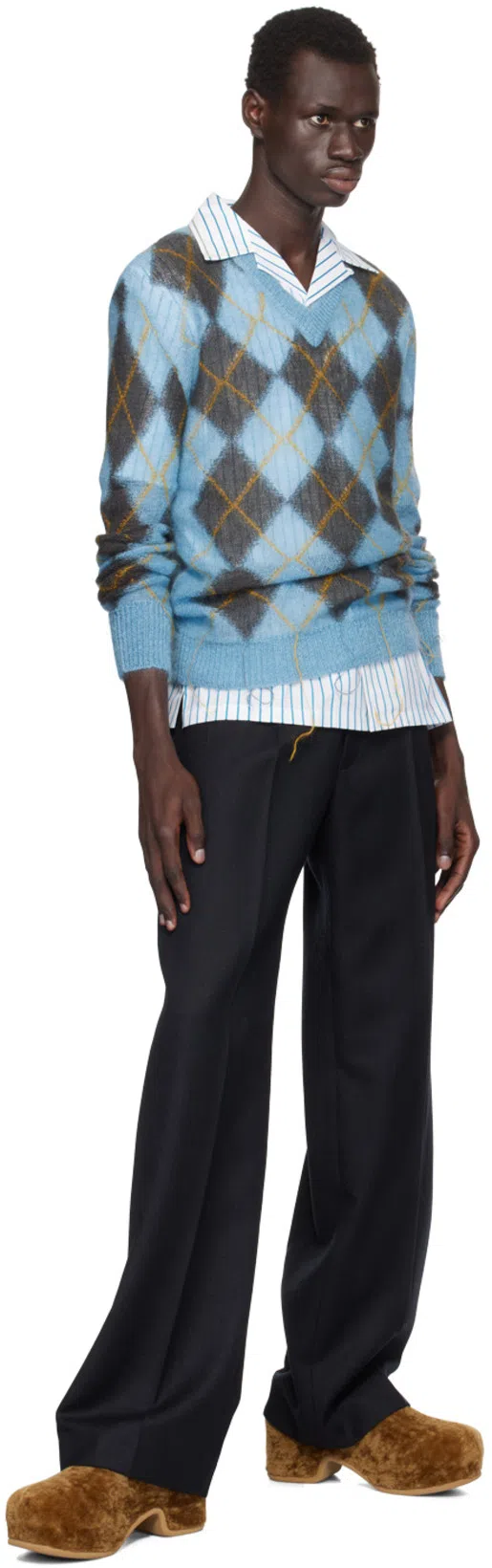 MARNI V Neck Sweater In Blue