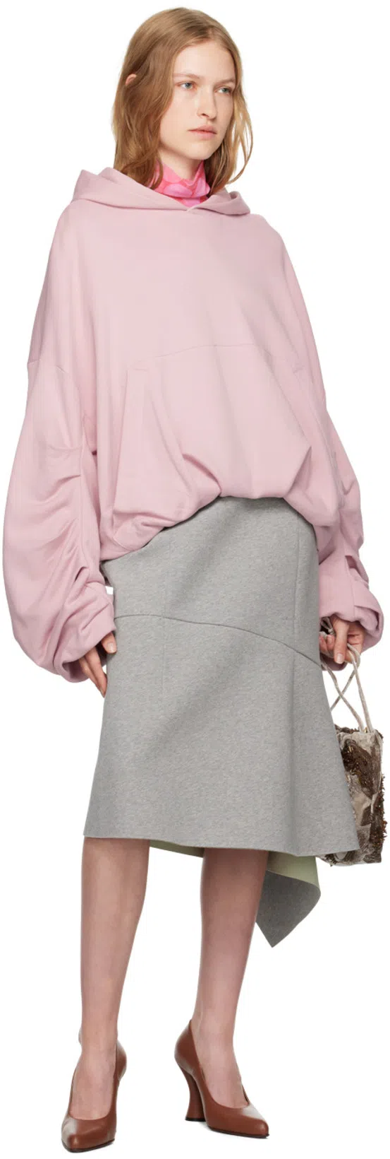 DRIES VAN NOTEN Draped Oversized Hooded Sweatshirt In Pink