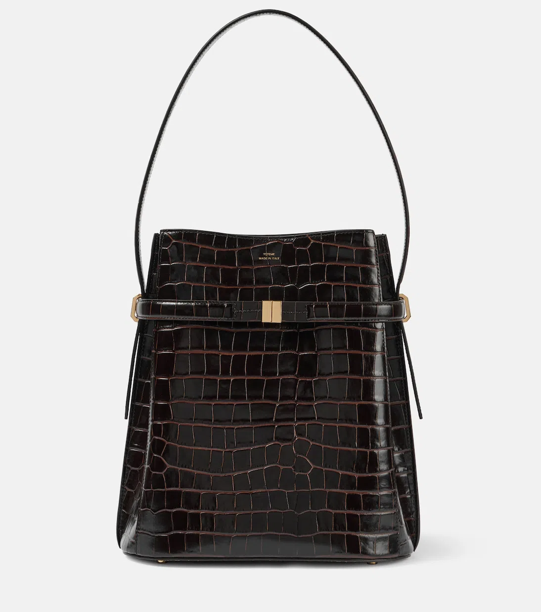 TOTÊME Brown Crocodile-embossed Leather Bucket Bag In Black