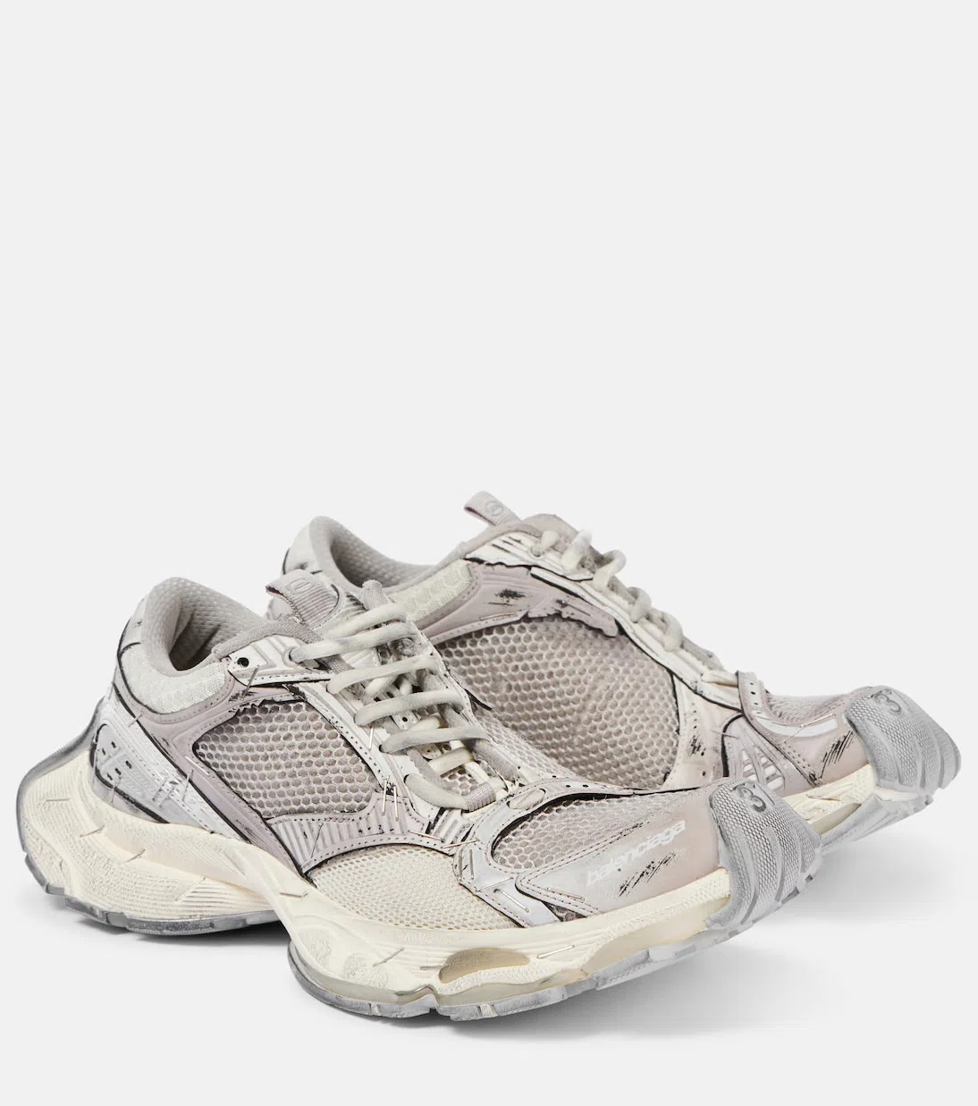 BALENCIAGA Multicolor Synthetic Leather And Mesh Stapler Sneakers In Gray