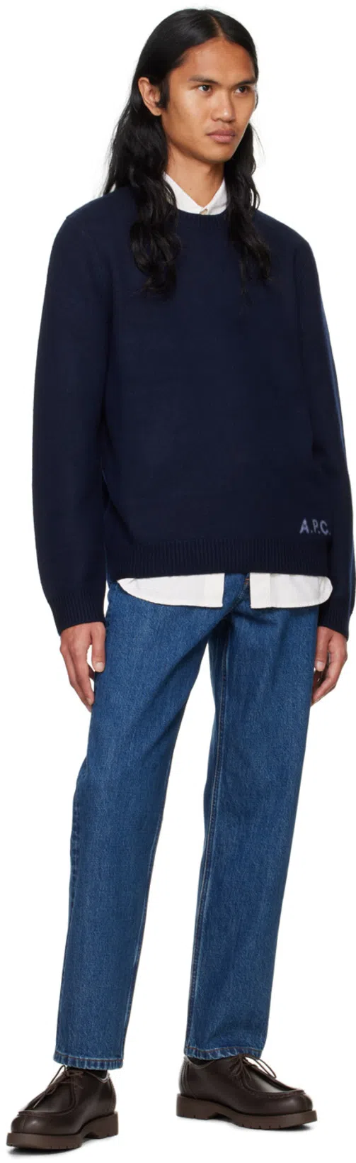APC A.p.c. 'edward' Sweater With Logo Inlay In Blue