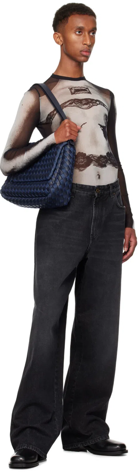 BOTTEGA VENETA Navy & Indigo Large Cobble Messenger Bag In 4166 Abyss-indigo/ab