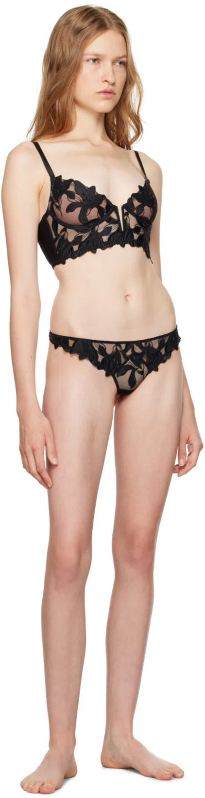 FLEUR DU MAL Black Lily Embroidery Longline Demi Bra