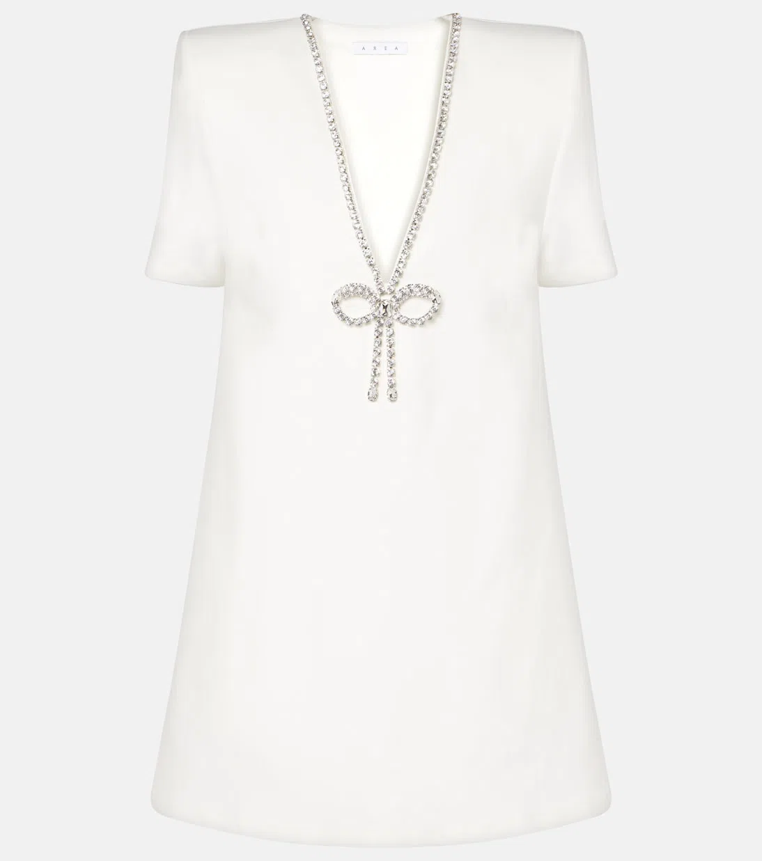 AREA White Crystal Bow V-neck T-shirt Minidress