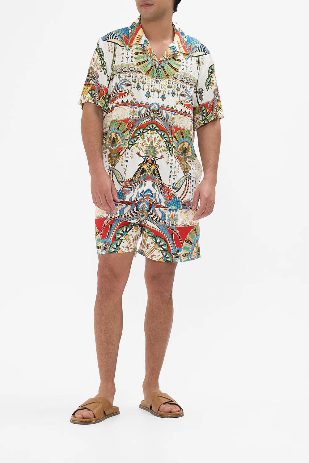 CAMILLA Short Sleeve Camp Collared Shirt Valley Of The Queens In Multicolor