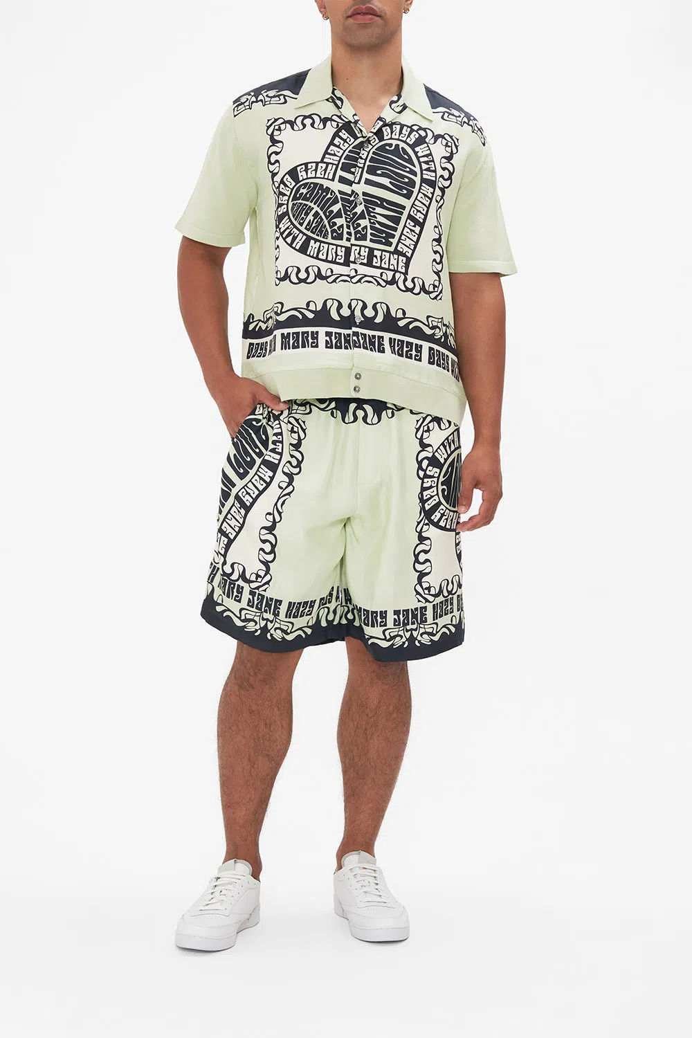 CAMILLA Men's Knit Sleeve Silk Shirt Double Dutch In Green