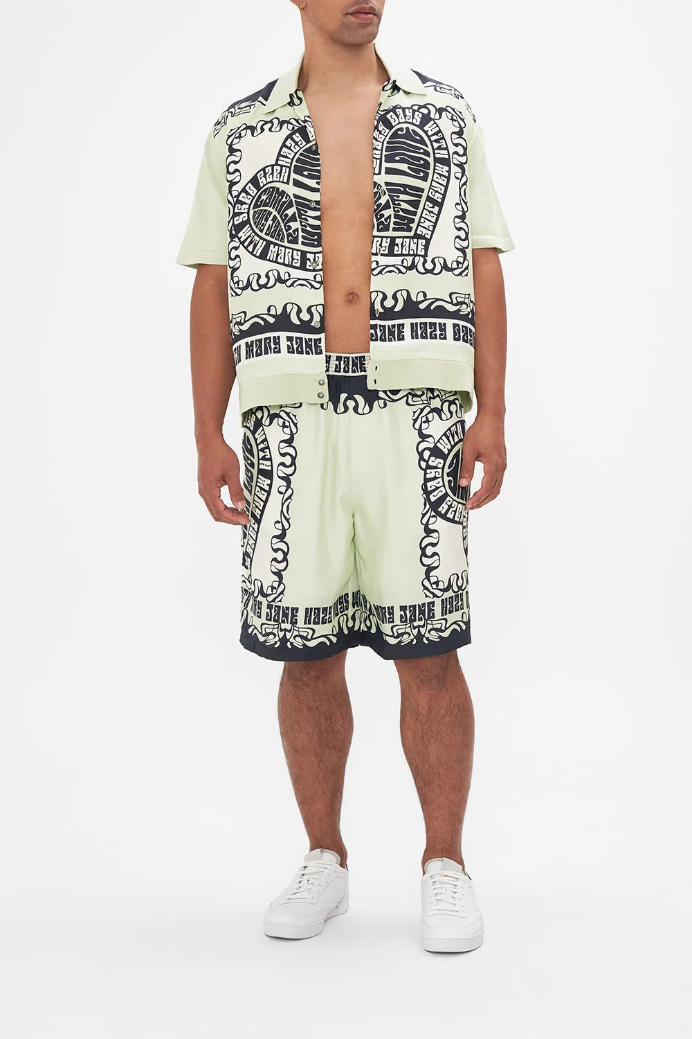 CAMILLA Men's Knit Sleeve Silk Shirt Double Dutch In Green