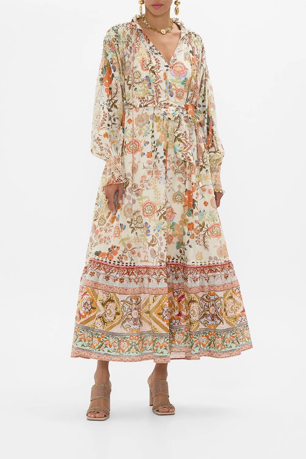 CAMILLA Blouson Sleeve Smocked Dress In Honour Of Heirlooms In Multi