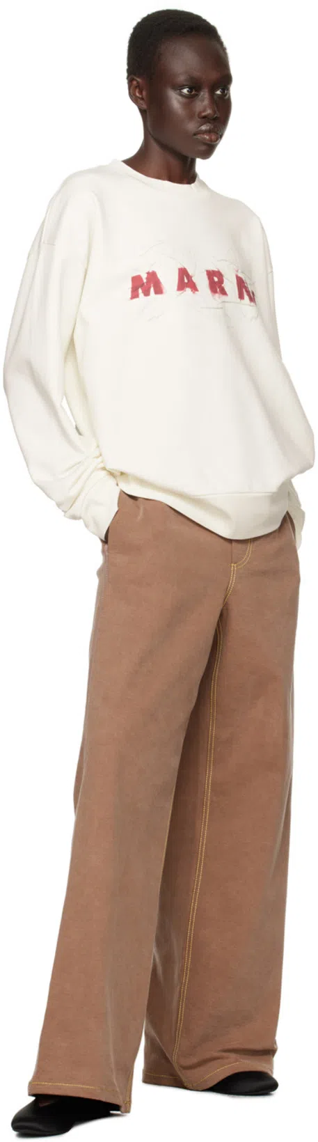 MARNI Brown Contrast Stitching Jeans In 00m40 Raisin