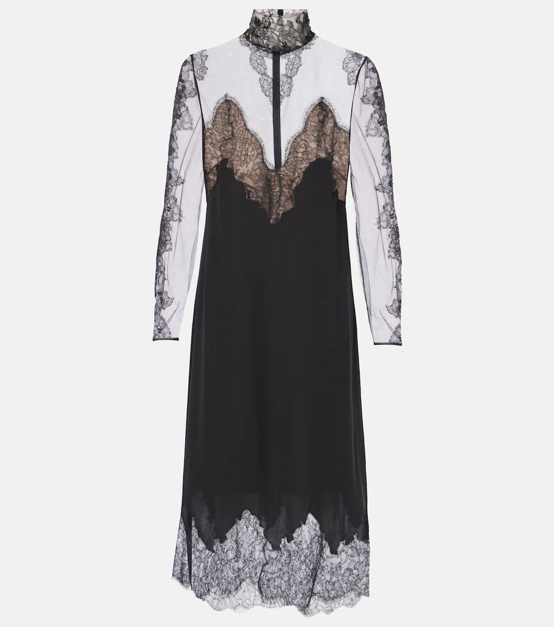 VALENTINO Silk And Lace Dress In Black