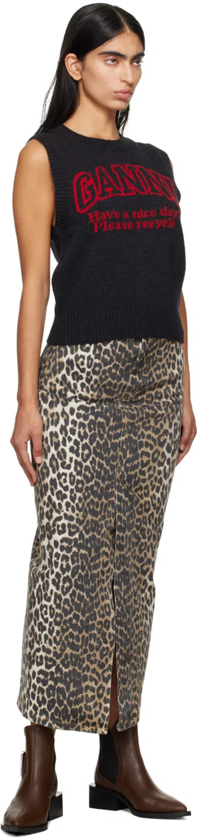 GANNI Leopard Print Denim Maxi Skirt In Animal Print