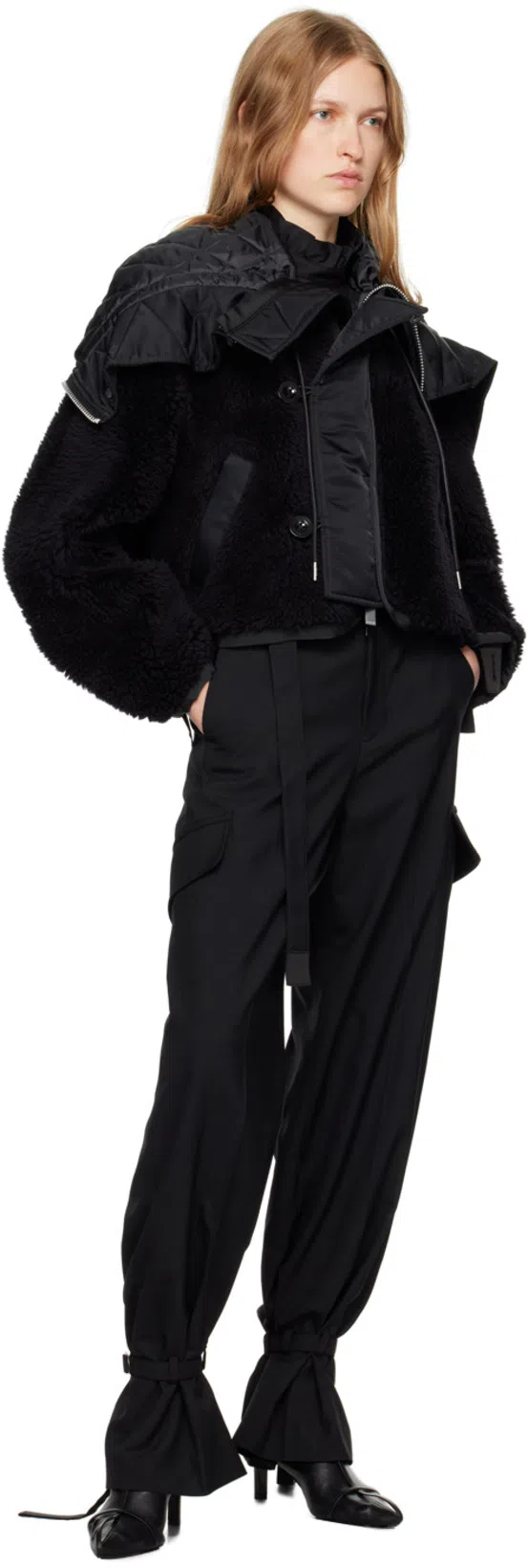 SACAI Pinstripe Trousers Featuring Cargo Pockets In Black