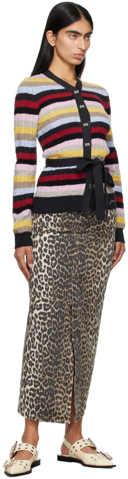 GANNI Leopard Print Denim Maxi Skirt In Animal Print