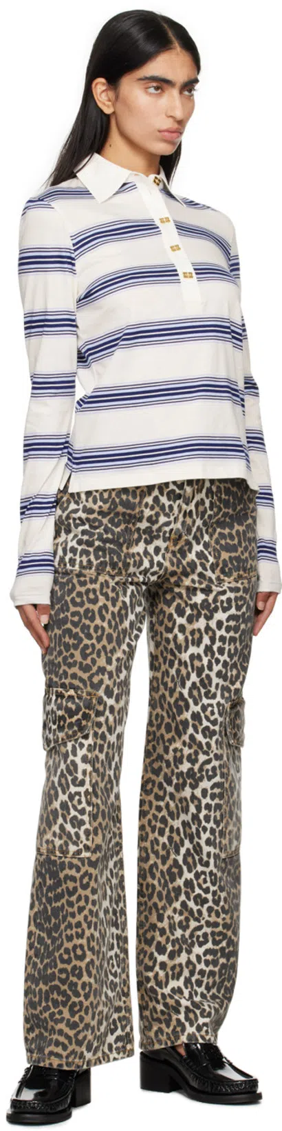 GANNI Wide-leg Animal Print High-rise Jeans With Belt Loops In Gray