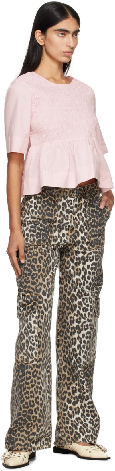 GANNI Wide-leg Animal Print High-rise Jeans With Belt Loops In Gray