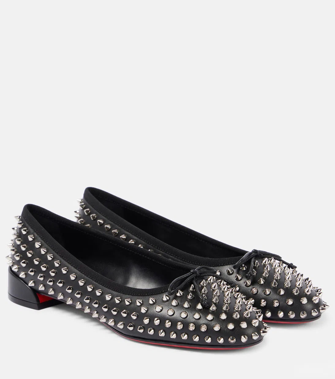 CHRISTIAN LOUBOUTIN Sweetie Jane Spiked Leather Ballerinas In Black/sv/lin Black