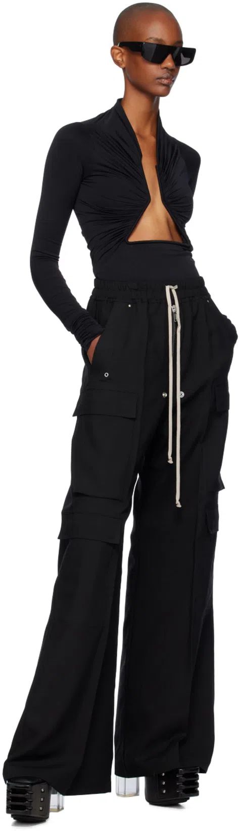 RICK OWENS Leather Over The Knee Boots With Platform Sole 12cm In Black