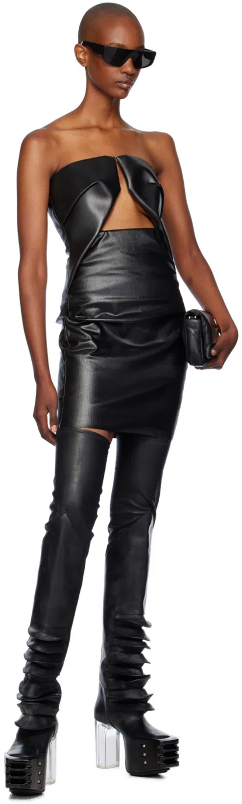 RICK OWENS Leather Over The Knee Boots With Platform Sole 12cm In Black