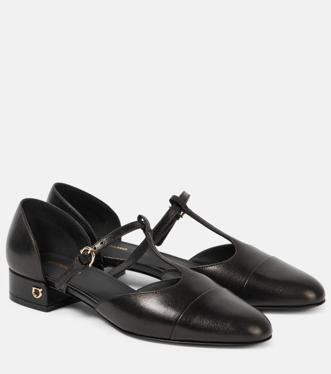 FERRAGAMO 'lainette' Black Ballet Shoes With T-strap And Round Toe