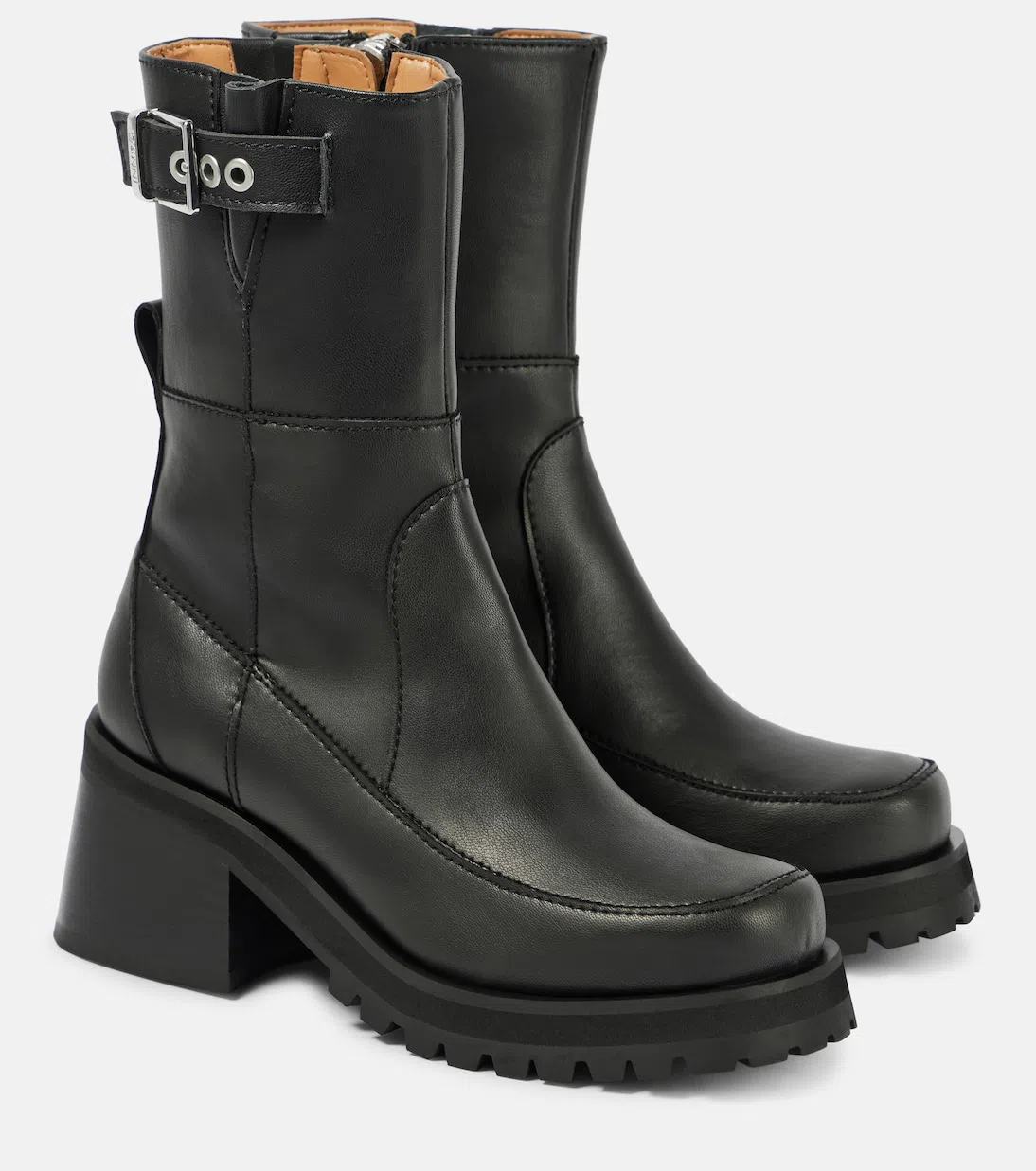 GANNI Feminine Buckle Platform Boot In Black