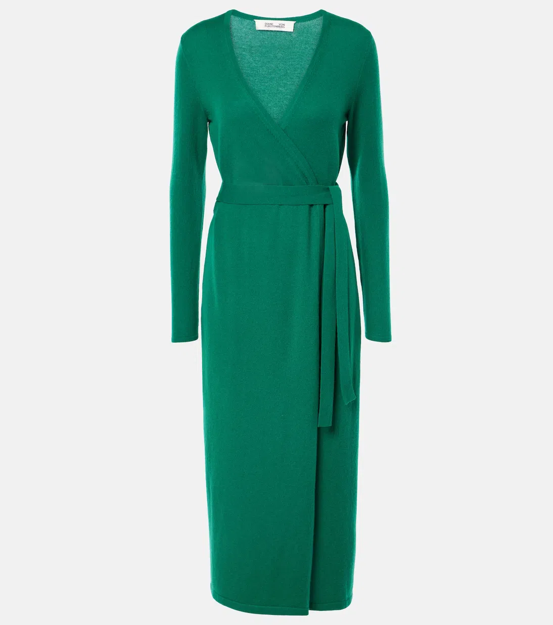 DIANE VON FURSTENBERG Astrid Wool And Cashmere-blend Midi Wrap Dress In Emerald