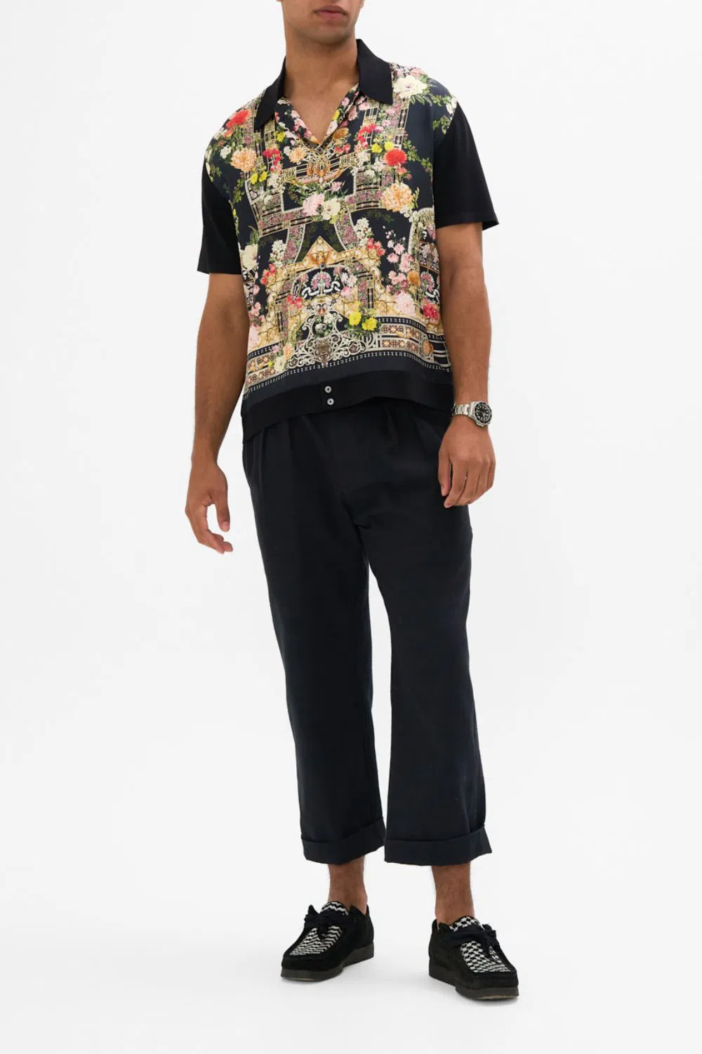 CAMILLA Knit Sleeve Silk Shirt Adorned In Alexandria