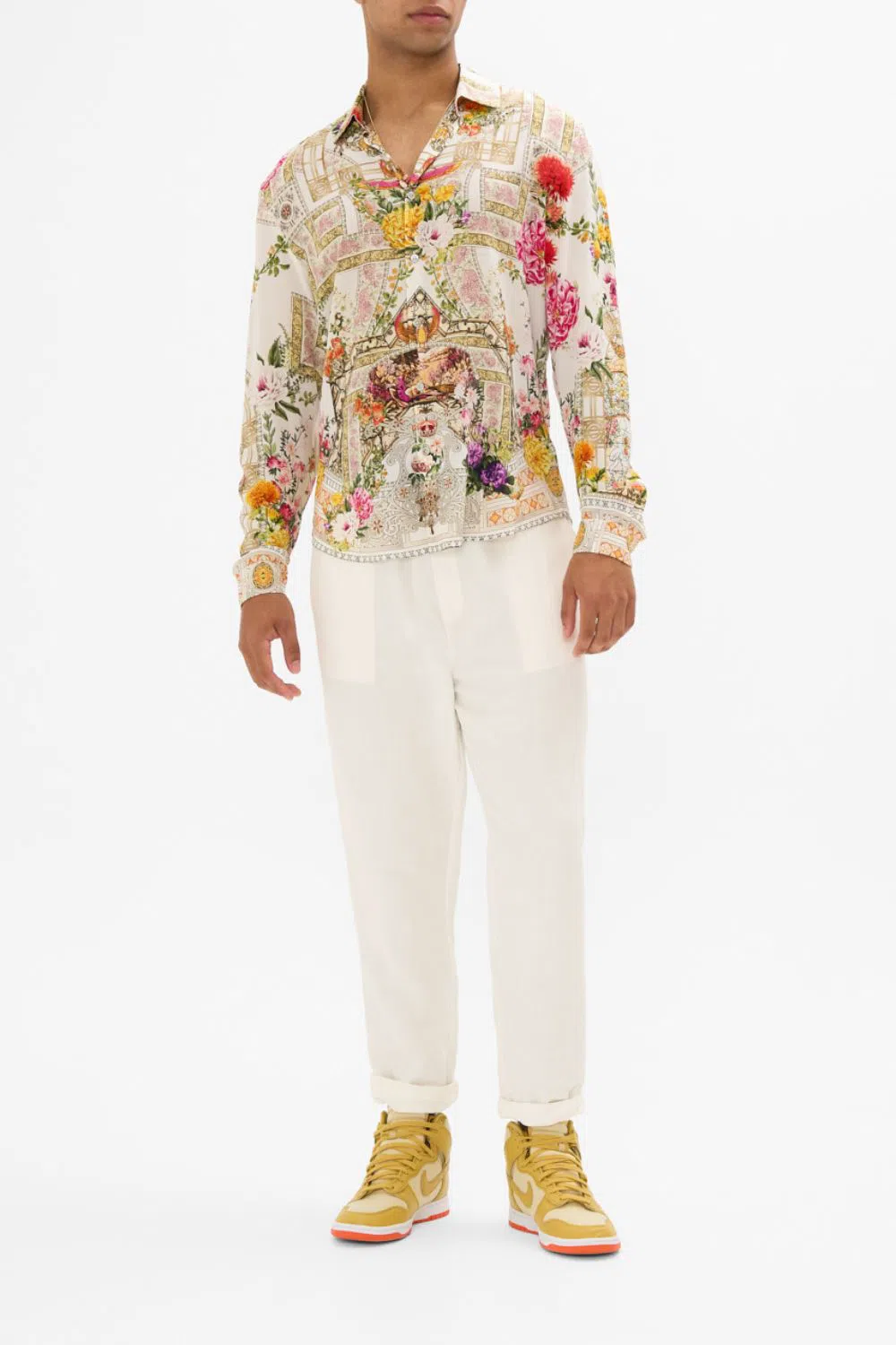 CAMILLA Knit Sleeve Silk Shirt Adorned In Alexandria