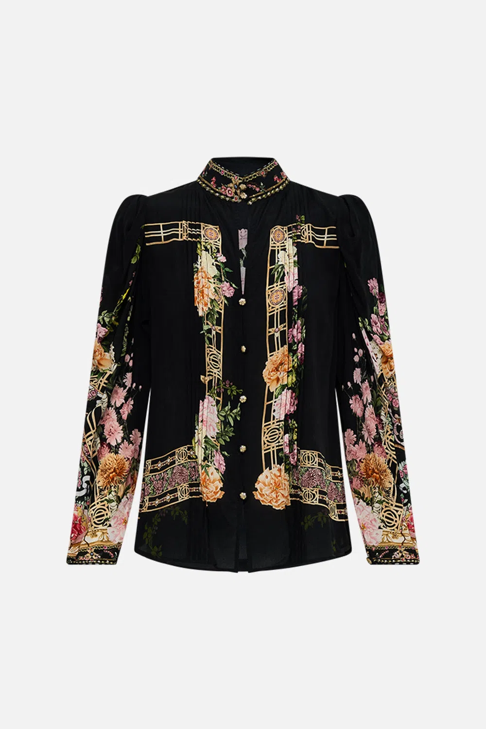 CAMILLA Wrap Skirt With Gathered Panels Adorned In Alexandria In Black