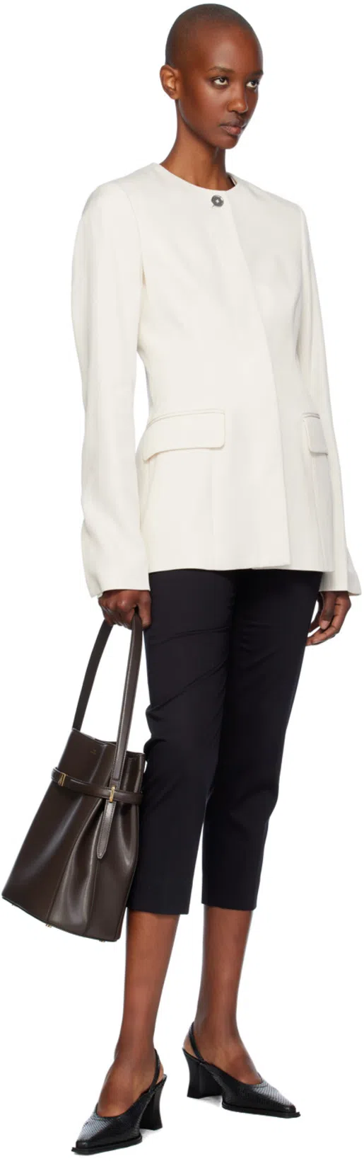 TOTÊME Off-white Collarless Cinched Jacket In Beige