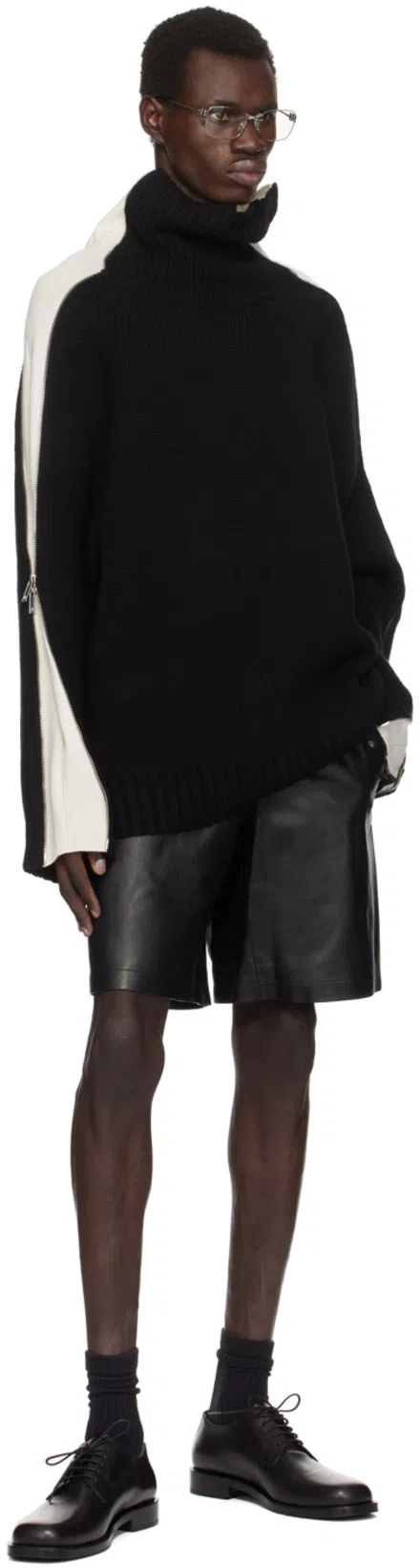 HELMUT LANG Black Zip Bomber Leather Shorts