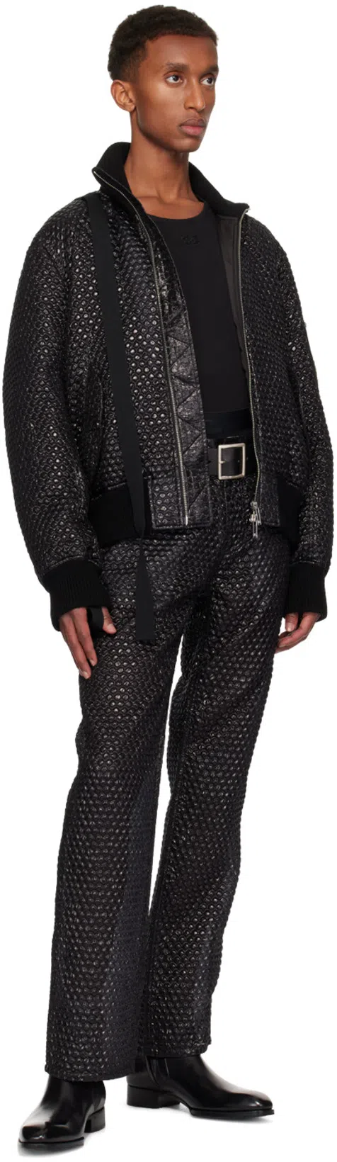 HELMUT LANG Black Seatbelt Down Bomber Jacket In Black - 001