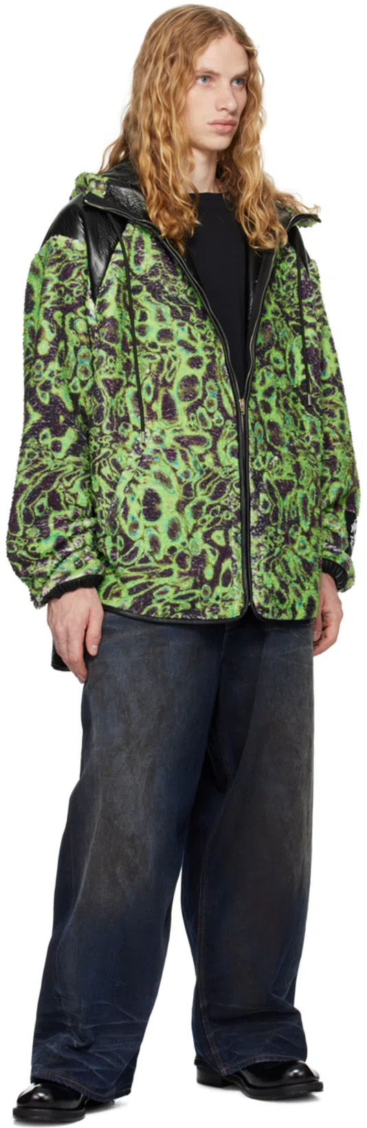 ACNE STUDIOS Printed Fleece Hooded Jacket In Green,black