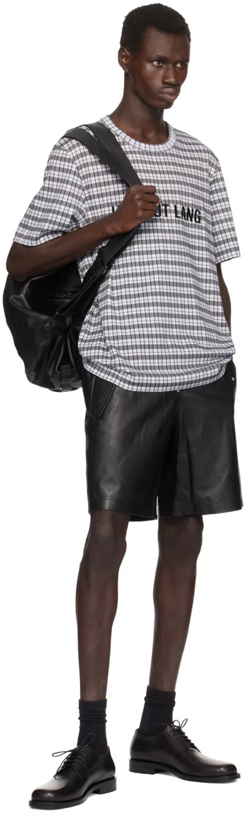 HELMUT LANG Black Zip Bomber Leather Shorts