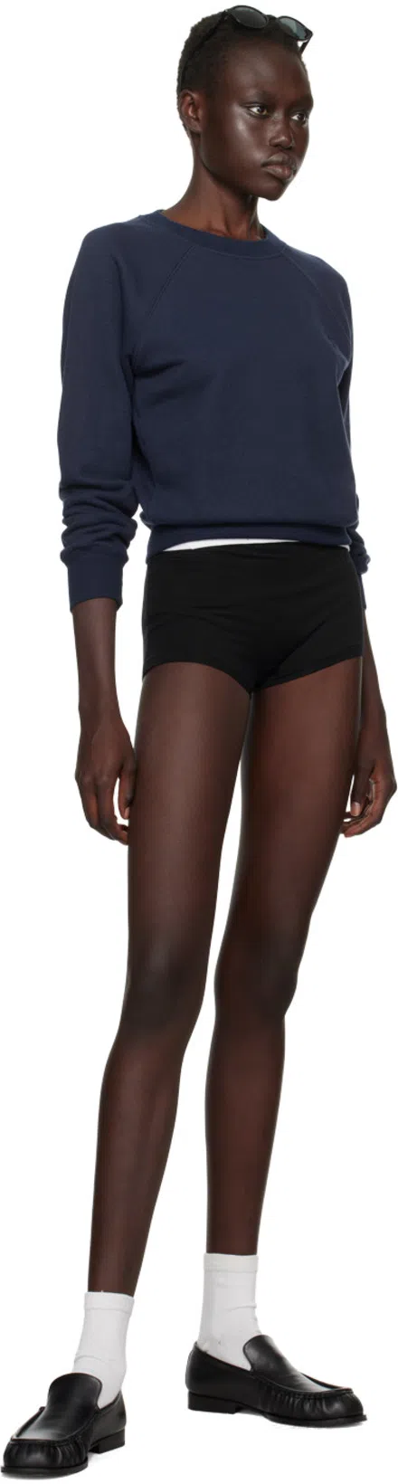 ÉTERNE Shrunken Raglan-sleeve Embroidered Sweatshirt In Blue