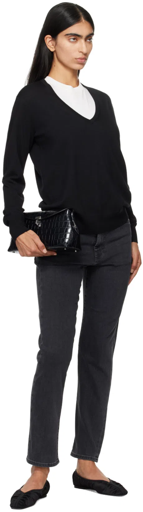 TOTÊME Womens Black The Gathered Square-toe Satin Flats