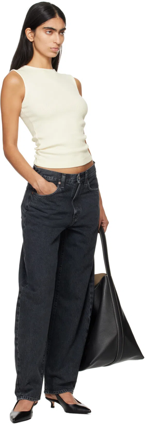 AGOLDE Sleeveless Ribbed Tank Top In Wired Light Grey