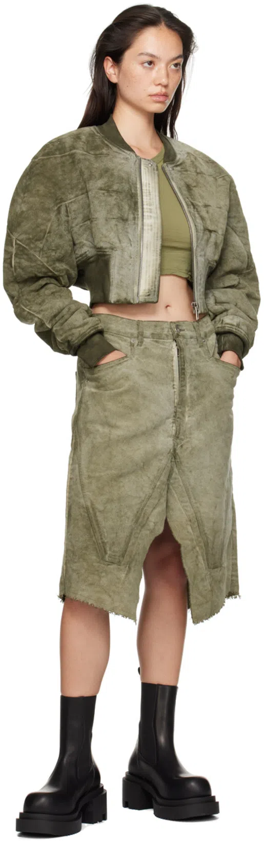 RICK OWENS DRKSHDW Collage Bomber Jacket In Sage