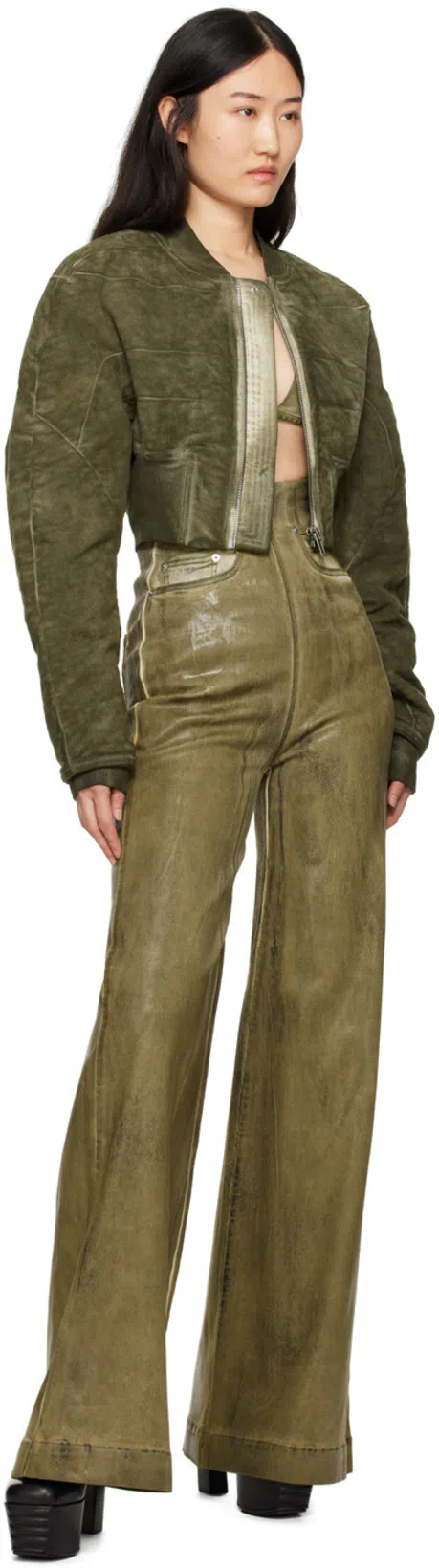 RICK OWENS DRKSHDW Collage Bomber Jacket In Sage