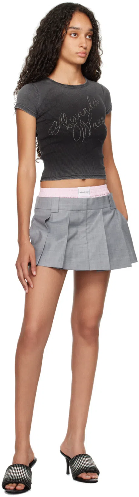 ALEXANDER WANG Heiress 85mm Mule Sandal In Crystal Mesh In Black