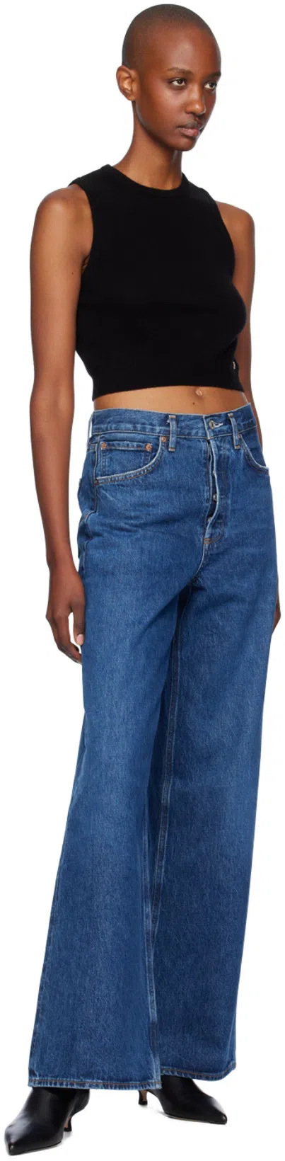 AGOLDE Dame High Rise Wide Leg No Cuff Jean In Enamour In Multi