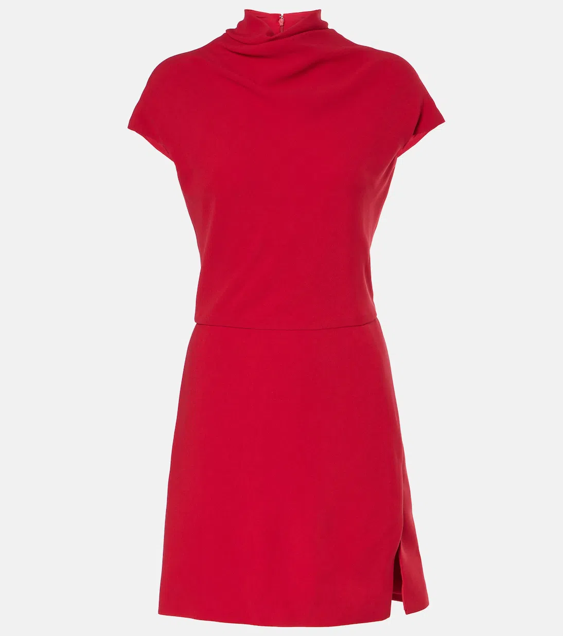 VERSACE Turtleneck Cap-sleeve Cady Slit Mini Dress In Red