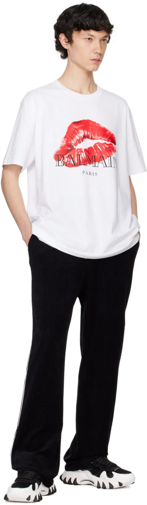 BALMAIN Black Velvet Monogram Kiss Jersey Sweatpants In 0pa Noir