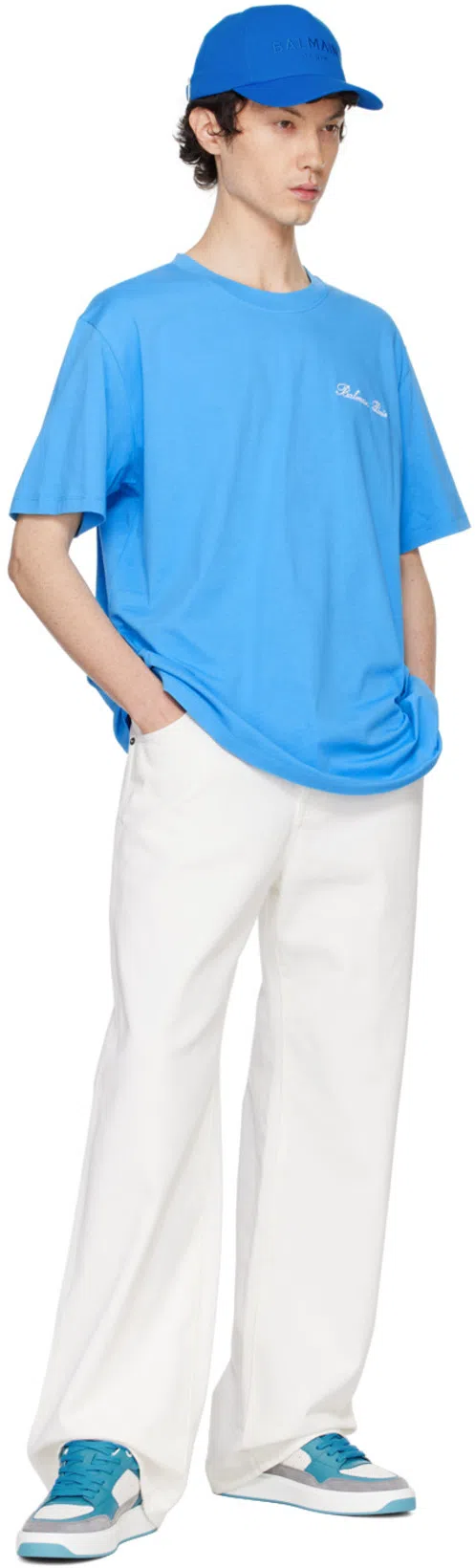 BALMAIN Embroidered-logo Straight Jeans In White